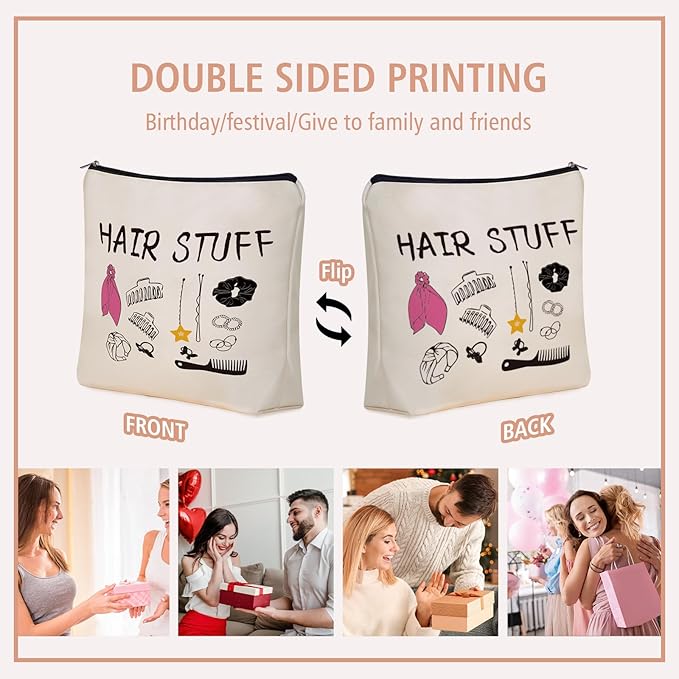 Girlly Hair Stuff Makeup Bag Valentines Day Gifts: Hair Accessories Themed Cosmetic & Toiletry Organizer Pouch For Teen Girls & Women Hairstylist Sisters, Friends.Ideal Gift For Travel, Birthdays.