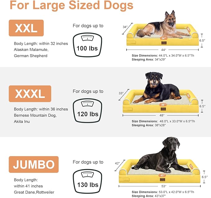 Large Dog Bed Orthopedic Washable: Jumbo Dog Bed Bolster Extra Large Dogs Egg Crate Foam Sofa Couch Waterproof Removable Cover - Ginger