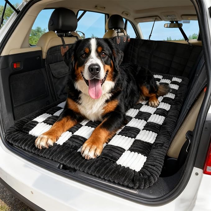 HYuMCCyhT Pet Couch Covers for Sofa Protector for Dogs Washable Backseat Pet Bed Mat Dog Bed Non-Slip Travel Pet Mat Fit (Black+White, for Truck/Large SUVs（56.3"x28.7")