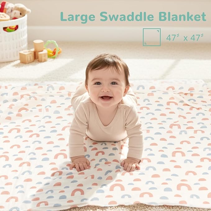 HECCEI Soft Large Swaddle Blankets - 3-Pack 70% Bamboo 30% Cotton Muslin Swaddle Blanket, Large Breathable Receiving Blankets for Newborn, Boys and Girls Swaddles, Registry & Gift, 47 x 47 inches
