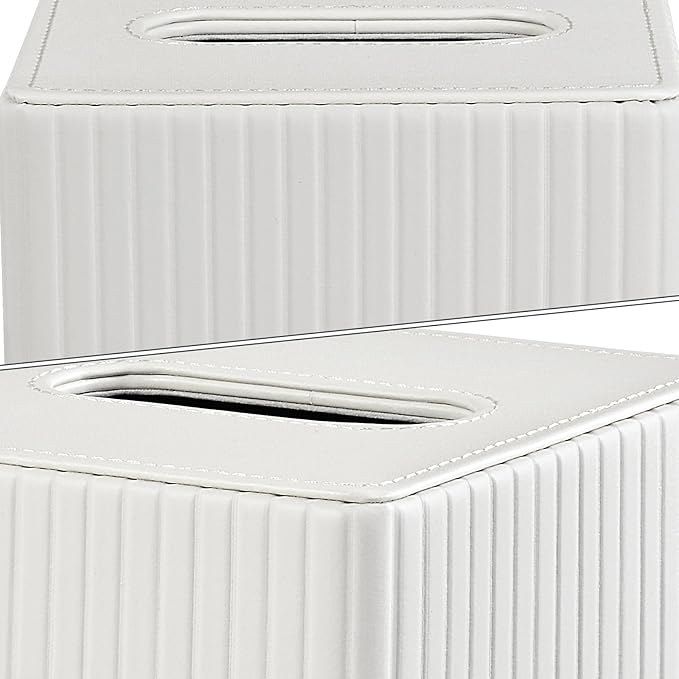 XNONE PU Leather Tissue Box Cover Square Tissue Box Holder for Bathroom Vanity Countertop Night Stands Bedroom Office Desk,Modern Tissue Decorative Organizer with Magnetic Closure (Cream White)