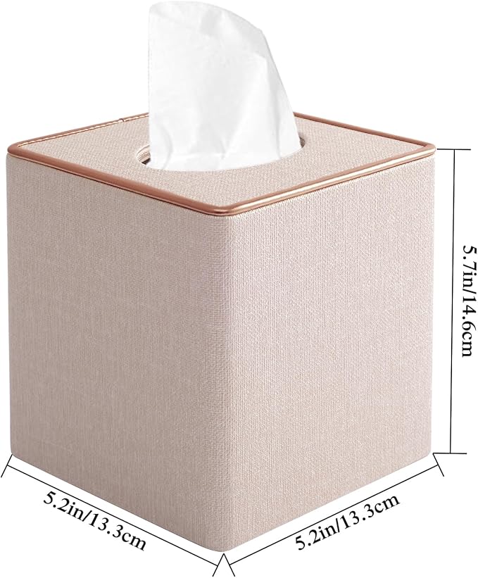 XNONE Tissue Box Cover Square Tissue Box Holder PU Leather Facial Organizer with Magnetic Bottom,Decorative Napkin Caddy for Vanity Dresser Night Stand Table Countertop Home Office Car,Beige