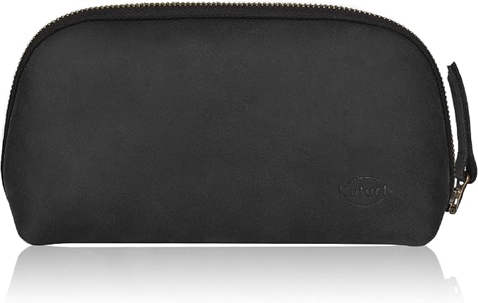 NUTUCH Leather Tech Pouch for Cables Chargers Phone | Tech Bag | Zipper Travel Accessory Pouch | Electronic Organizer Case Travel Bag (Black)