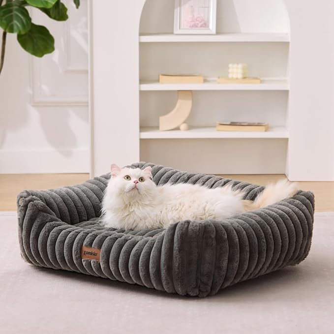 ZOMISIA Dog Bed Medium Size Dog - Large Rectangle Orthopedic Pet Bed with Fluffy Washable Cover and Anti-Slip Bottom, 30x24x9inches, Beige