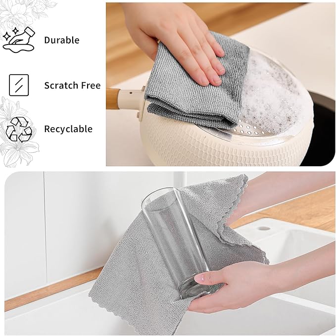 Tigona 80 Pack Microfiber Cleaning Cloth Roll,Lint Free Rags & Tear Away Reusable Towels Washable Scratch,Ultra Absorbent Dish Rags(12" x 12") for Car Kitchen Home Garage-Light Gray