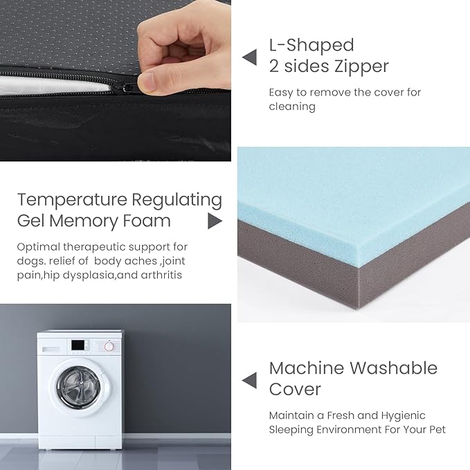 GOHOO PET Orthopedic Memory Foam Bed for Large Dogs, Waterproof Cooling Pet Mats for Crate with Removable Washable Cover,Ideal for Arthritic Dogs (X-Large-41"x 29" x 4", Rose Plush+Blanket)