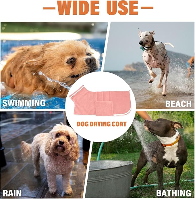 HhiMyOct Dog Robe - Fast Drying Towel - Microfiber Super Absorbent Pet Bathrobe, Adjustable Collar & Belly Strap (Pink, Large)