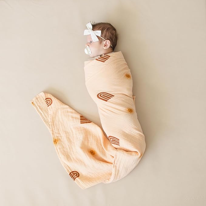 Leyl&Ari Muslin Swaddle Baby Blanket | 100% Organic Cotton Receiving Wrap (Sun & Arch Set)