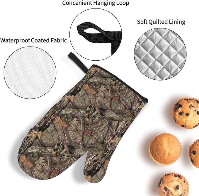 Camo Camouflage Forest Oven Mitts and Pot Holders Set of 4, Oven Mittens and Potholders Heat Resistant Gloves for Kitchen Cooking Baking Grilling BBQ