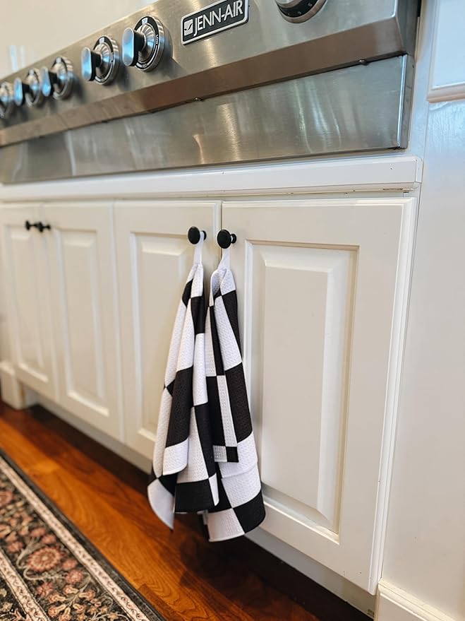 Desert Aqua || 2 Pack|| Double Sided Dish Towels || Waffle Weave Microfiber || Highly Absorbent || Hanging Loop || Dish Cloths || Modern || Designer Prints|| Black Checker