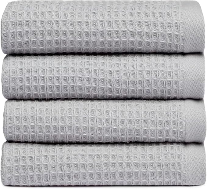 Cozy Earth Waffle Washcloths - 60% Cotton 40% Viscose from Bamboo Washcloths 13 x 13 Inches - Soft & Absorbent Terry, Reversible Mini Textured Waffle & Weave Pattern - 4 Pack