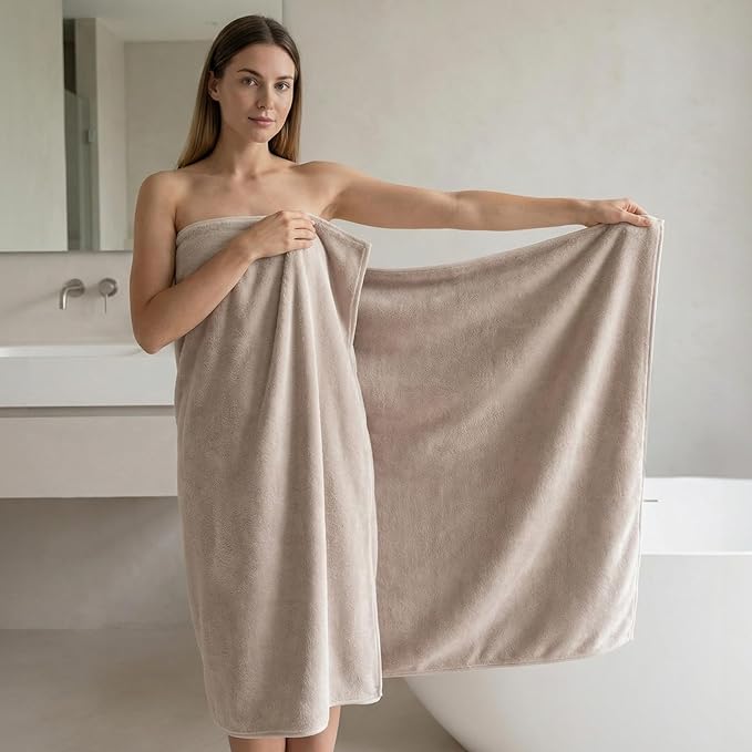 REDKISS 2 Pack Microfiber Extra Large Bath Sheets, 35 x 70 Inches, 670G, Soft and Absorbent, Quick Dry Oversized Bath Towels, Perfect for Bathroom, Plush Shower Towels for Spa, Gym & Hotel, Beige
