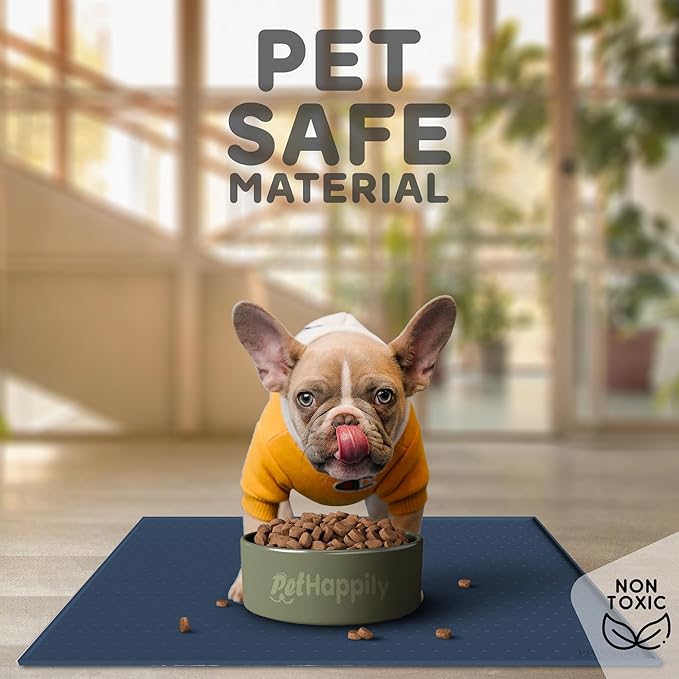 PetHappily Dog Food Mat - Raised Edges Dogs Mat for Food and Water Prevent Spill, Waterproof Cat Food Mats Protect Floors, Easy Clean Dog Bowl Mats for Food and Water, Silicone Pet Food Tray
