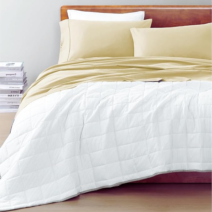 LANE LINEN 100% Organic Cotton Twin Bed Sheet Set, Soft, Comfy & Breathable Hotel Style Percale Bedding Sheets & Pillowcases Set, Mercerized Cotton Fully Elasticized Sheets Twin- Vanilla