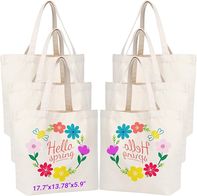 Segarty Canvas Tote Bag, 6 Pack 17.7x13.78x5.9 Blank Canvas Tote Bags for Women, Reusable Tote Bag with Natural Cotton and Shoulder Strap, Bulk for DIY, Grocery Shopping, Beach, Travel，Gift