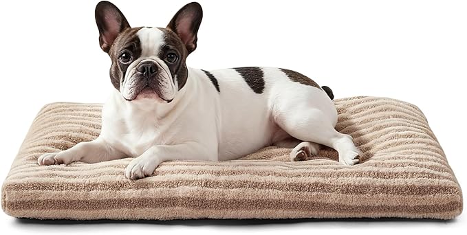 FURTIME Washable Small Dog Bed, Deluxe Dog Crate Beds Comfy Fluffy Kennel Pad Anti-Slip Pet Sleeping Mat for Puppy/Cat, Machine Washable Dogs Pillow, 23"x18"x3", Brown