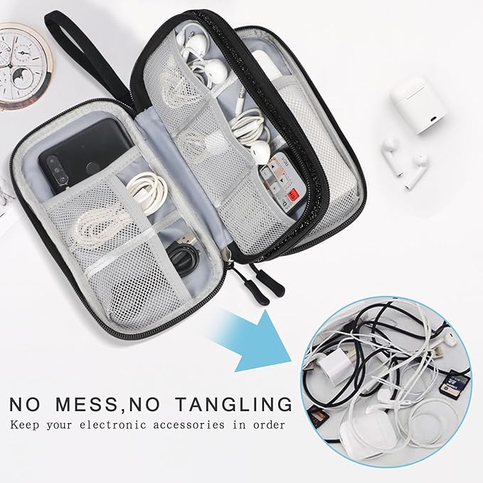 Skycase Electronic Organizer Travel Case - Waterproof Travel Cord Pouches for Organization, Cable Organizer, All-in-One Double Layers Storage Bag for Accessories, Charger, Cable, Black-1