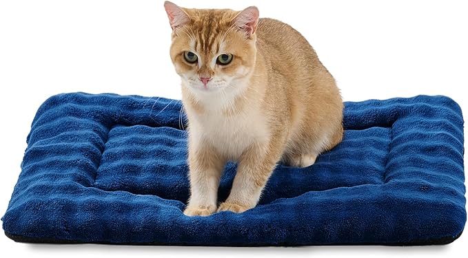 Yaning Pet Bed Mat Crate Pad for Cats Small Dogs, Washable Soft Pet Sleeping Mat Kennel Pad with 3D Bubble Pattern, Navy Blue, 24"x 18"