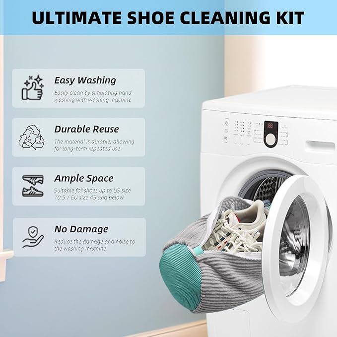 FurrPhunny 2Pcs Shoe Washing Machine Bag, Quick & Easy Cleaning, Laundry Shoe Bag for Washer and Dryer, Cleaning Bag for Sneaker & Most Shoe Types and Sizes (Grey)