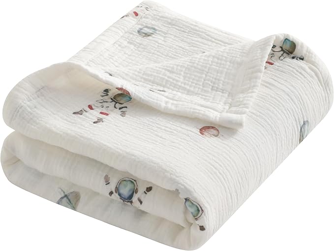 NTBAY 4 Layer Muslin Cotton Toddler Blanket, 30x40 Soft and Breathable Receiving for Newborns and Infants, Perfect for Crib, Stroller, Travel, Lightweight Nursery Blanket, Astronaut's Journey