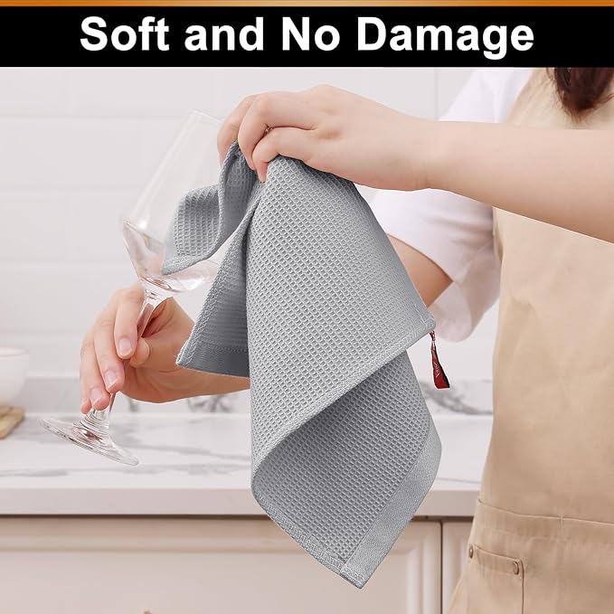 Homaxy 100% Cotton Waffle Weave Dish Cloths - 12 Pack Soft and Absorbent Dish Towels - 12 x 12 Inches Quick Dry Dish Rags - Light Grey