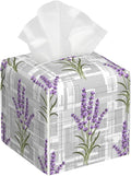 OHEGBXE Tissue Box Holder Geometric Lavender Flower Square Leather Tissue Box Cover Modern Cube Facial Paper Cover Case for Bathroom Vanity Countertop Night Stands Tabletop