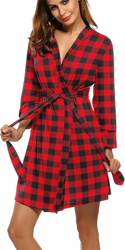 HOTOUCH Womens Robe Lightweight Short Knit Bathrobe Soft Ladies Sleepwear with Pockets