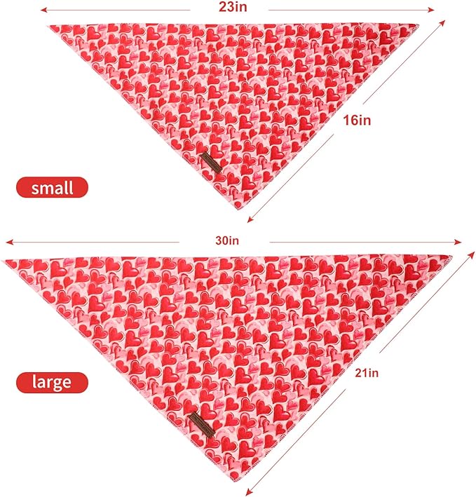 MR.CHUBBFACE Valentine's Dog Bandana, Cotton Valentine Red Heart Puppy Bandana, Adjustable Pet Pet Trangle Bibs Scarf