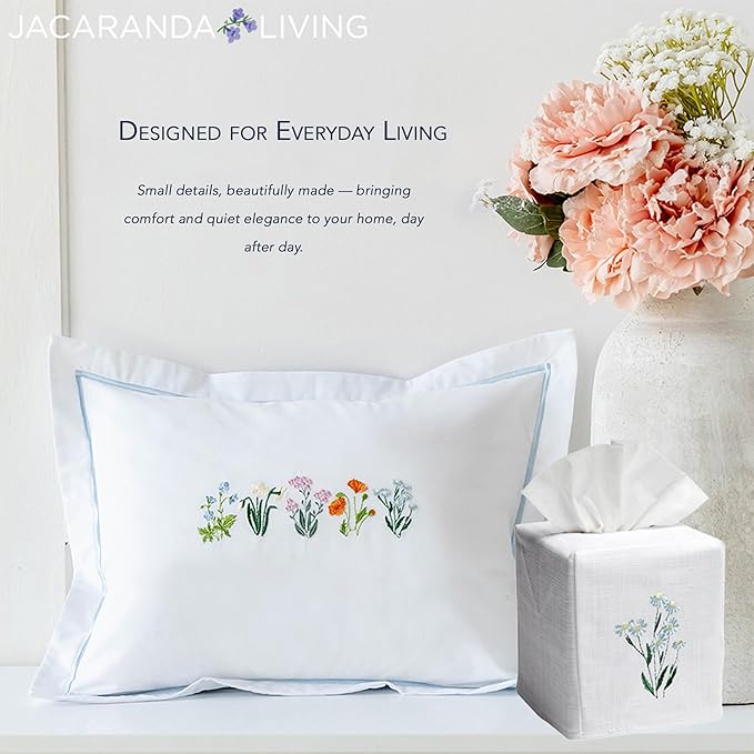 Jacaranda Living Square Tissue Box Cover, Linen/Cotton Fabric Tissue Holder, Decorative Cloth Tissue Cube Cover, Coastal Designs Crab (Blue)