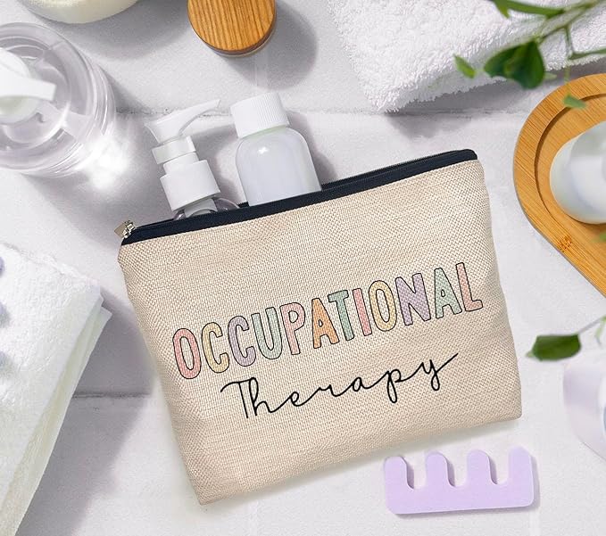 IWXYI Boho Therapist Occupational Therapy Makeup Bag, White, Rectangular, Zipper Closure, Perfect for Everyday Use, Travel, Storage