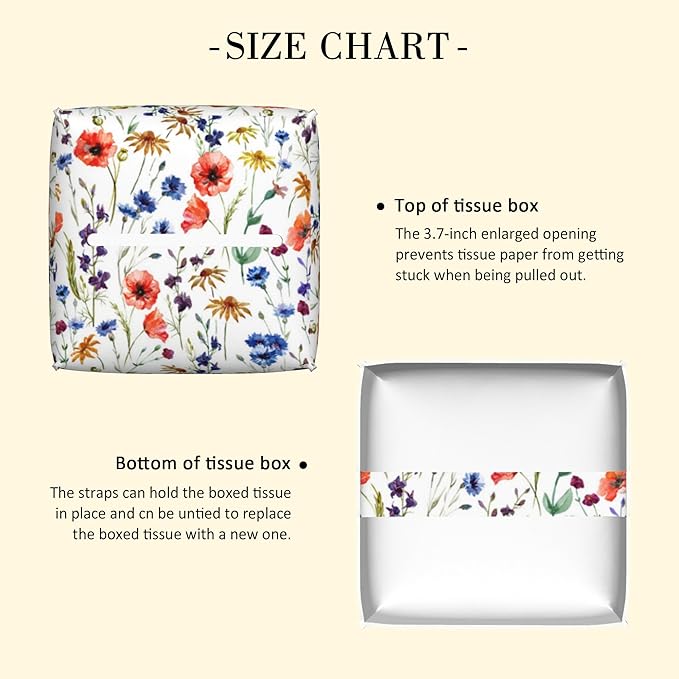 POIUBLE Watercolor Flowers Tissue Box Cover Daisy Leather Tissue Box Holder Square Facial Paper Organizer Dispenser for Bathroom Kitchen Bedroom Vanity Countertop Night Stands