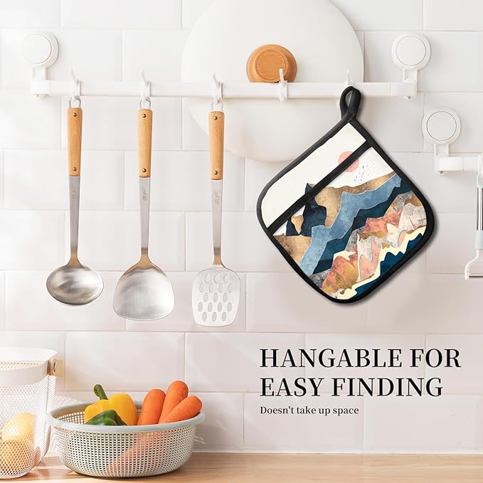 Pot Holders for Kitchen, Heat Resistance Hot Pads, Cute Potholder with Pocket for Kitchen Cooking Baking, Beautiful Mountain View