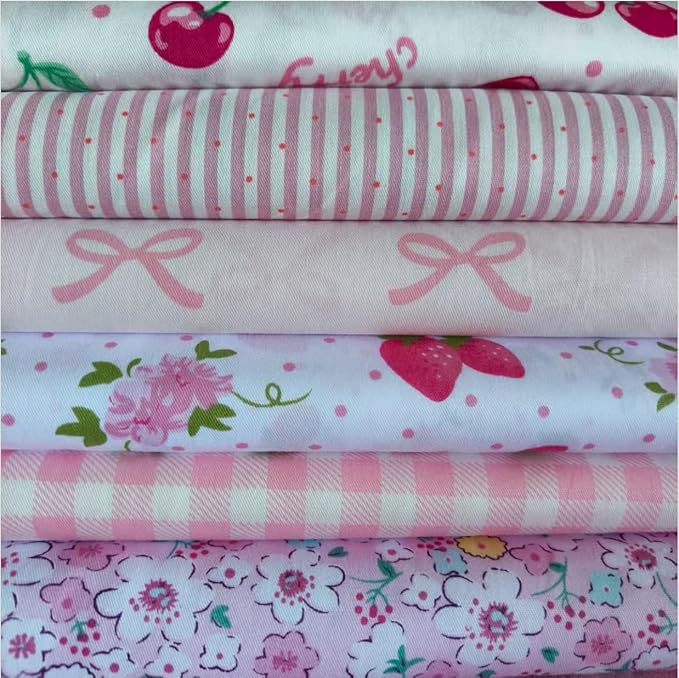 6Pcs 9.8" x 9.8"(25 * 25CM) Cotton Fabric DIY Making Supplies Quilting Patchwork Fabric Fat Quarter Bundles DIY for Quilting Cotton Patchwork Cushions (7pcs Strawberry, 9.8" x 9.8")