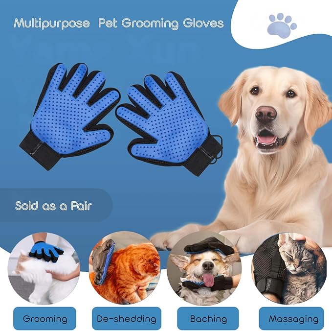 BYNGYDDZ Pet Grooming Gloves (2 Pack) for Dogs & Cats – Deshedding Hair Remover Mitts with Soft Silicone Massage Bristles – Dual-Sided Grooming & Bathing Gloves for Long & Short Hair Pets