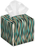 Abstract Geometric Wavy Lines Tissue Box Cover,PU Leather Tissue Box Holder Square,Modern Home Decoration for Bathroom Living Room Kitchen Office Car,5.2"×5.2"×5.2"