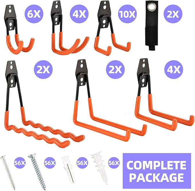 Rlipily 30 Pack Heavy Duty Steel Storage Hooks - Wall Mount Garage Hanger & Organizer for Bikes, Tools, Ladders, Bulk Items, Ropes and More