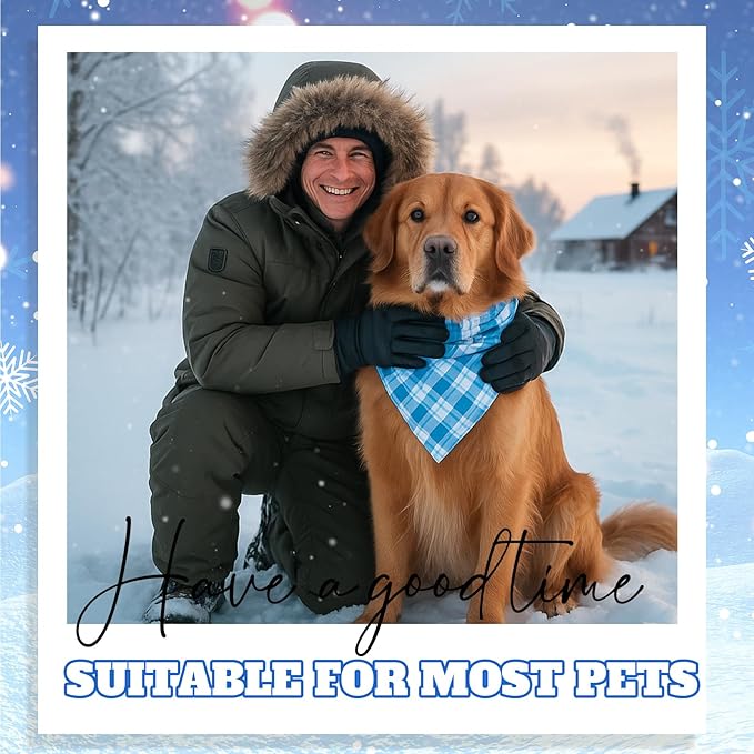 Abbylike 50 Pcs Winter Plaid Dog Bandanas Bulk Blue Bandanas for Dogs Triangle Kerchief Bibs Scarf Set for Pet Winter Costume Photo Props Accessories Pet Shops (31.5 x 21.7 x 21.7 Inch)