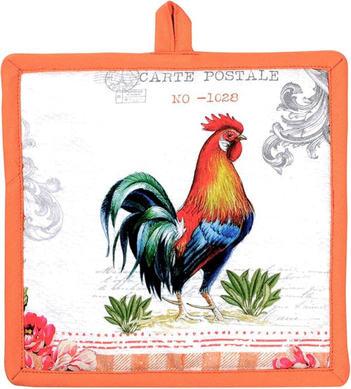 AMOUR INFINI Pot Holders Easter Decor Heat Resistant Cotton Set of 2 Nonslip 8"x8" Inch Hot Pads for Kitchen, BBQ, Baking & Cooking with Hanging Loops (Farm Rooster)