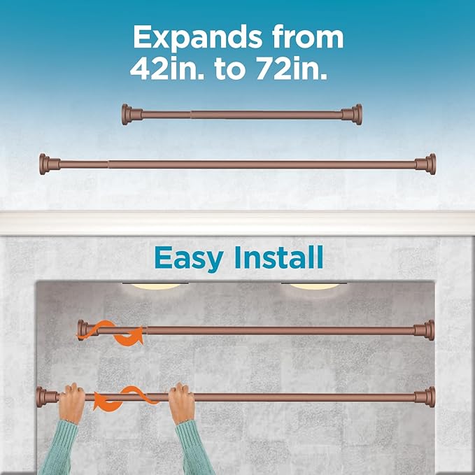 BLACK+DECKER Tension Shower Curtain Rod 42-72 Inch – Drill-Free Adjustable Curtain Rod, Rust-Resistant Stainless Steel Tension Curtain Rod for Shower, Bathroom, Window, Closet – 35 lb Capacity
