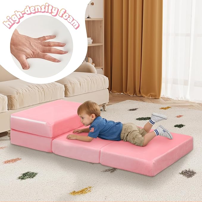 MeMoreCool Foldable Floor Mattress for Kids, Plush Toddler Nap Mat for Sleeping and Daycare, Portable Trifold Futon Mattress Floor Bed, Pink