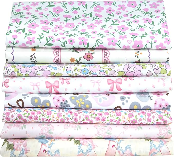 Aubliss 8pcs Fat Quarter Fabric Bundles (100% Cotton - 20'' x 20'') Quilting Cotton Craft Fabric Pre-Cut Squares Sheets for Patchwork Sewing Quilting Crafting (Pink)