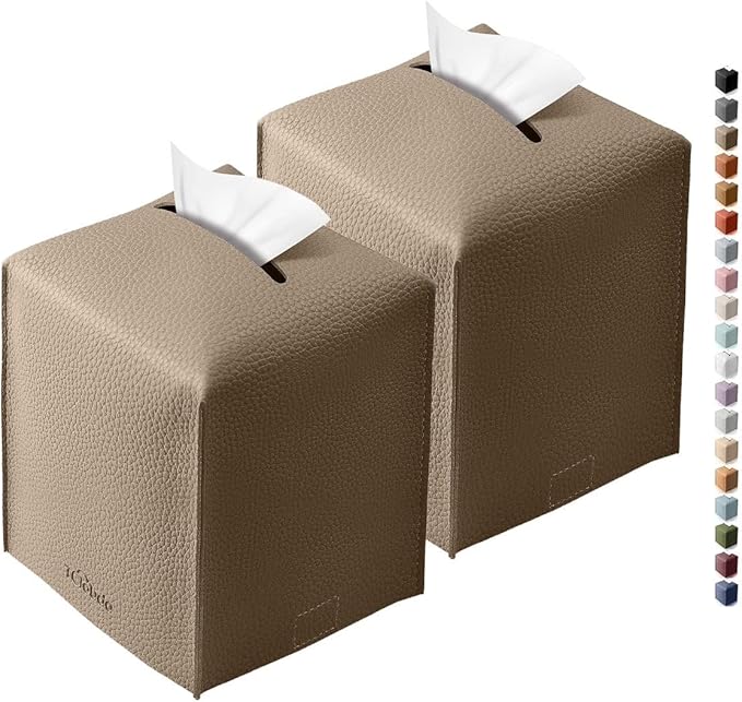 Tclouda Tissue Box Cover for PU Leather, Modern Simple Solid Color Holder Square Tissue Bag, Ideal for Bathrooms,Office,Car,Outdoor Tent,Dining Table,5"X5"X5", Double Cocoa Brown