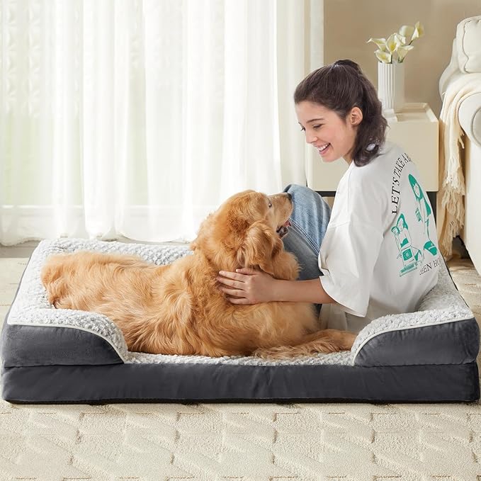 LEXTRO Orthopedic Dog Bed for Large Dogs, Egg Crate Foam Bed for Large Dogs, Equipped with Removable Waterproof Pillow Cover and Anti-Slip Bottom, Pet Bed