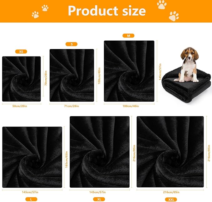 Maidewow Black Waterproof Calming Pet Blankets for Dogs Reversible Fluffy Sherpa Fleece Pets Blanket for Dog Cats Warm Couch Sofa Beds Covers Washable (Black,XL-85x57in)