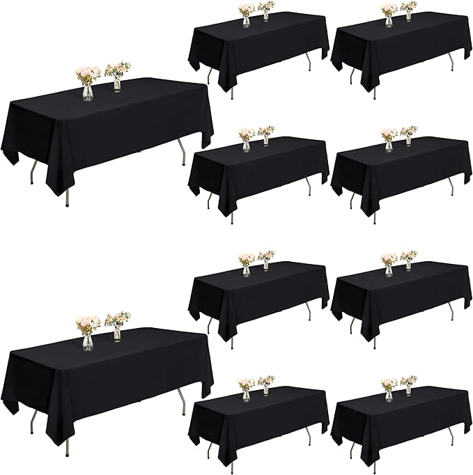Black Tablecloths Rectangular 10-Pack, 60x102 Inch Table Cloth for Rectangle Tables - Polyester Fabric Tablecloth, Reusable & Washable Table Cover