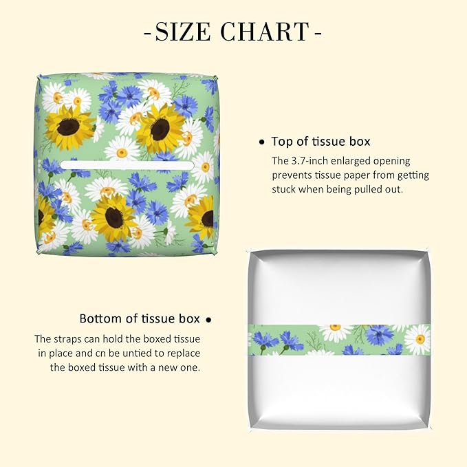 POIUBLE Tissue Box Holder Sunflowers, Cornflowers and Chamomile Tissue Box Cover Square Leather Tissue Holder Organizer Portable Decorative Facial Paper Case for Home Office Bathroom Vanity Countertop