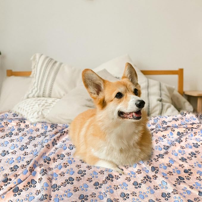 Dog Blankets for Large Dogs, 1 Pc Dog Blanket Washable, Soft Fluffy Flannel Pet Blanket Mat Cover for Bed Couch, Cute Print Puppy Blanket 60" x 50"