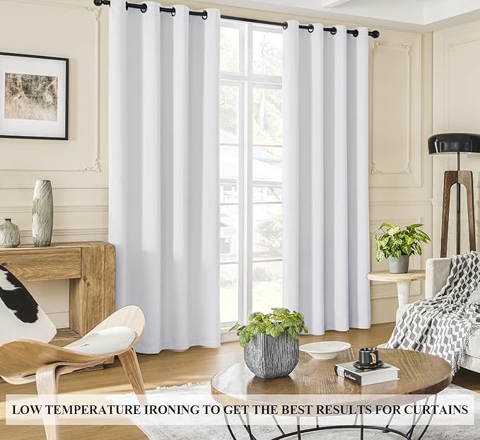 100% Blackout Curtain Panels, 92 inches 2 Panel Sets, Heat and Full Light Blocking Drapes with Grommets for Bedroom, Thermal Insulated Window Treatment Drapes for Nursery (Greyish White, 52Wx92L)