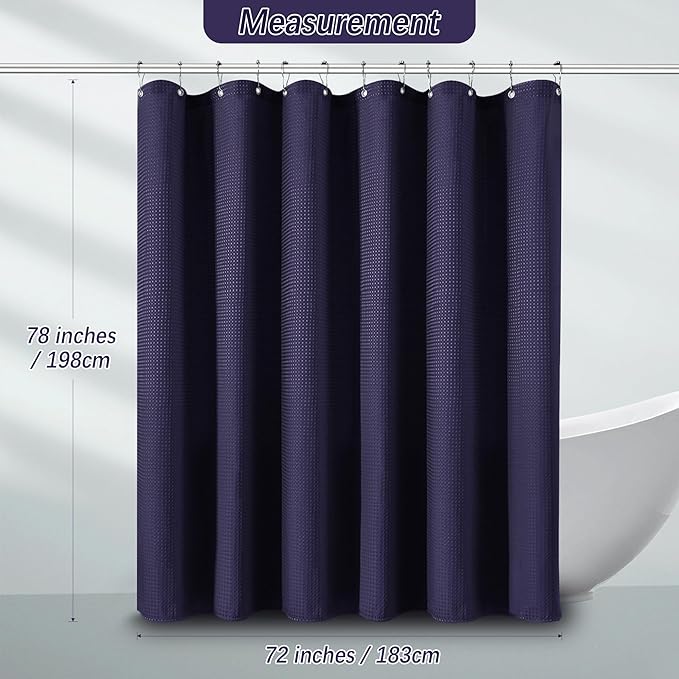 PANGSINNE Purple Shower Curtain for Bathroom Waffle Textured Heavy Duty 78 Inch Shower Curtain Set for Bathroom, Water Repellent 256GSM Neutral Fabric Eggplant Shower Curtains with 12 Metal Hooks