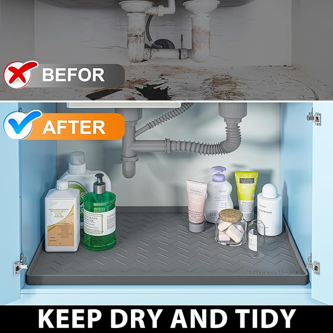 TigeJoy 37" x 22" Under Sink Mats for Kitchen Waterproof, Leak-Proof Silicone Mat Sink Protector and Cabinet Liner, Kitchen Essentials Organizer and Storage, Boot or Shoe Tray, Pet Feeding Mat